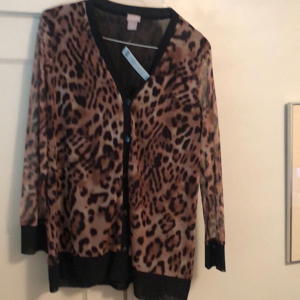 NWT’s Chico’s sz 2 leopard Chiffon cardigan